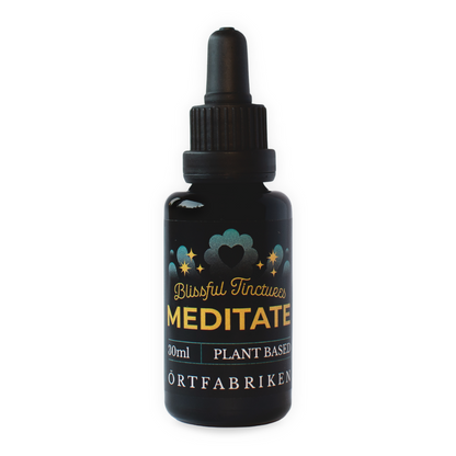 Prova Örtfabrikens Meditate i serien Blissful Tinctures. Meditate är en tinktur på örterna Gotu Kola och Holy Basil, för ett meditativt tillstånd.